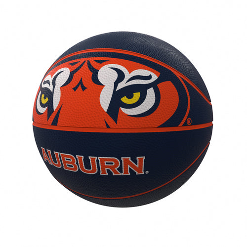 Official-size Auburn Mascot rubber basketball by Logo Brands, featuring vibrant Auburn mascot graphics for recreational play.