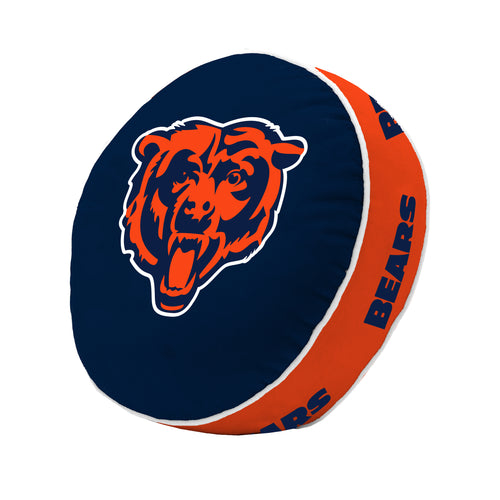 Chicago Bears puff pillow featuring the team's logo, soft blanket with Bears branding for fans' comfort and decor.