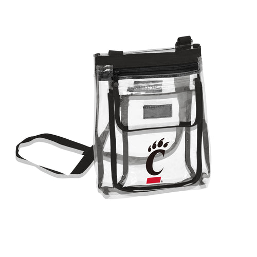 Clear Cincinnati Gameday crossbody bag by Logo Brands, featuring team logo and adjustable strap for game day events.