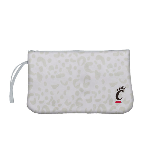 Leopard print Cincinnati wristlet bag by Logo Brands, featuring a stylish and compact design with a wrist strap.