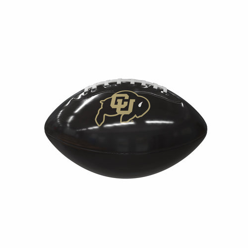 Glossy mini Colorado Carbon Fiber football by Logo Brands for recreation, featuring a sleek carbon fiber design.