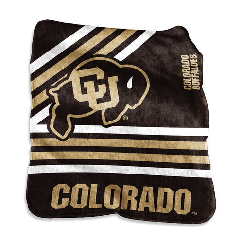 Soft Colorado Raschel Throw blanket by Logo Brands, featuring a cozy woven fabric and colorful design for warmth and comfort.