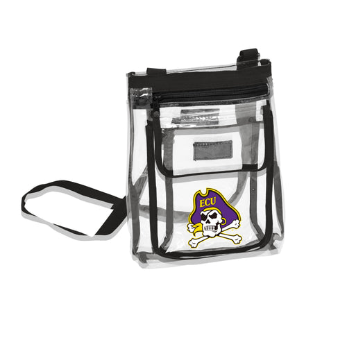 East Carolina Gameday clear crossbody bag by Logo Brands, transparent design with team logo and adjustable strap.