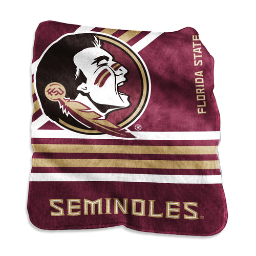 Florida State Raschel throw blanket by Logo Brands featuring team logo and maroon and gold colors.
