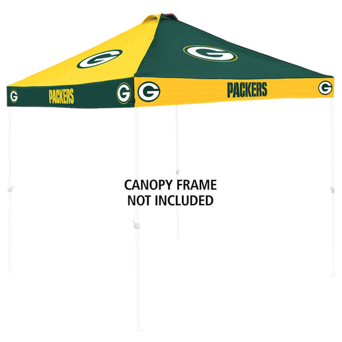 Green Bay Packers checkerboard canopy top shelter by Logo Brands, featuring green and gold team colors and logo for outdoor events.