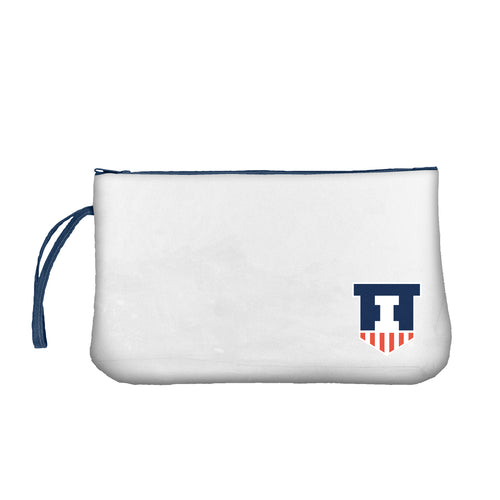 Illinois Clear Wristlet bag by Logo Brands, transparent with blue Illinois logo, stylish accessory for events and outings.