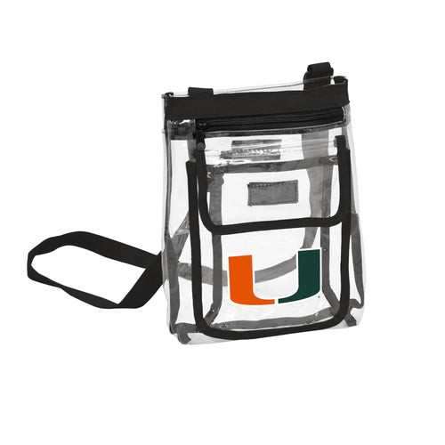 Miami Gameday Clear Crossbody bag by Logo Brands with a transparent design and Miami Hurricanes logo.