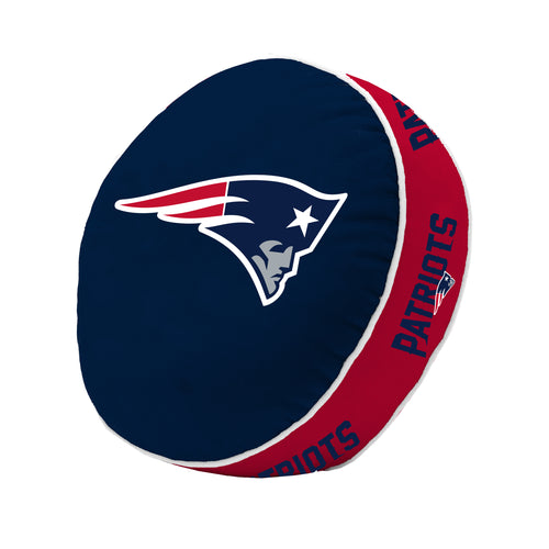 New England Patriots puff pillow featuring team logo, soft fabric, and plush design, perfect for Patriots fans.