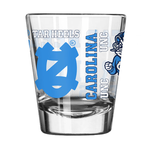 North Carolina 2oz Spirit Shot Glass from Logo Brands, clear glass drinkware featuring state design and logo.