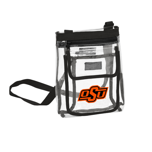 Oklahoma State Gameday clear crossbody bag by Logo Brands with adjustable strap and OSU logo design.