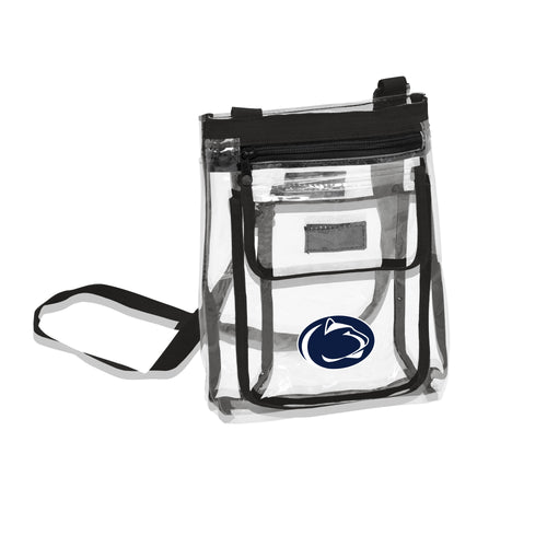Penn State Gameday Clear Crossbody Bag by Logo Brands, transparent with blue and white team logo design.