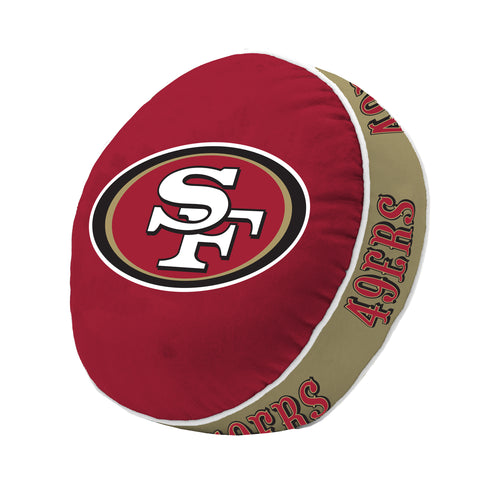 San Francisco 49ers puff pillow featuring team logo, soft fabric, and vibrant colors, perfect for sports fan decor.