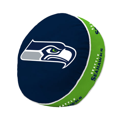 Seattle Seahawks Puff Pillow in team colors featuring the Seahawks logo, perfect for Seahawks fans and home decor.