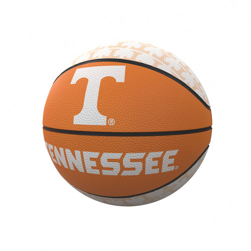 Mini rubber basketball with Tennessee Repeating Logo, perfect for recreation and display, by Logo Brands.