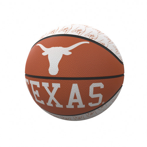 Mini rubber basketball featuring Texas repeating logo, designed for recreational play, by Logo Brands.