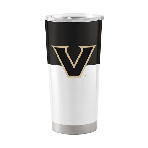 Vanderbilt 20oz stainless steel colorblock tumbler with logo branding, designed for hot and cold beverages, durable drinkware.