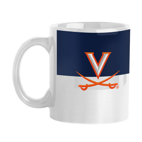 Virginia 11oz colorblock sublimated mug by Logo Brands, featuring a vibrant colorblock design on ceramic drinkware.