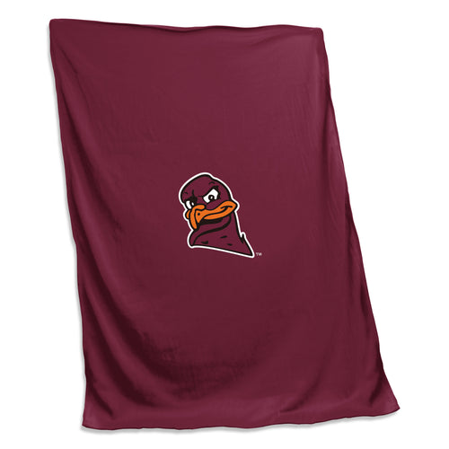 Virginia Tech Hokie Bird screened sweatshirt blanket by Logo Brands, featuring Hokie Bird design on soft, cozy fabric.