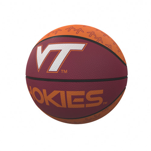 Virginia Tech repeating logo mini rubber basketball with Virginia Tech logos, ideal for recreation and casual play.
