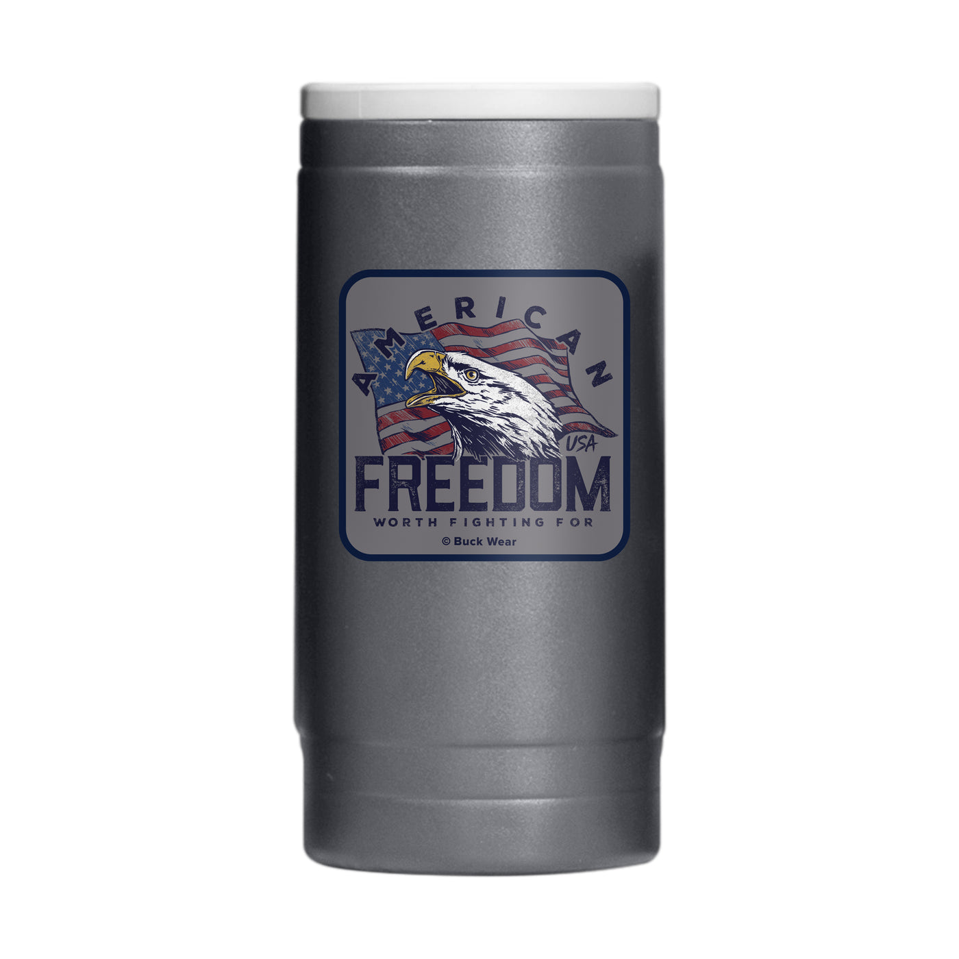 Eagle Worth Fighting For 12oz Powder Coat Slim Can Coolie