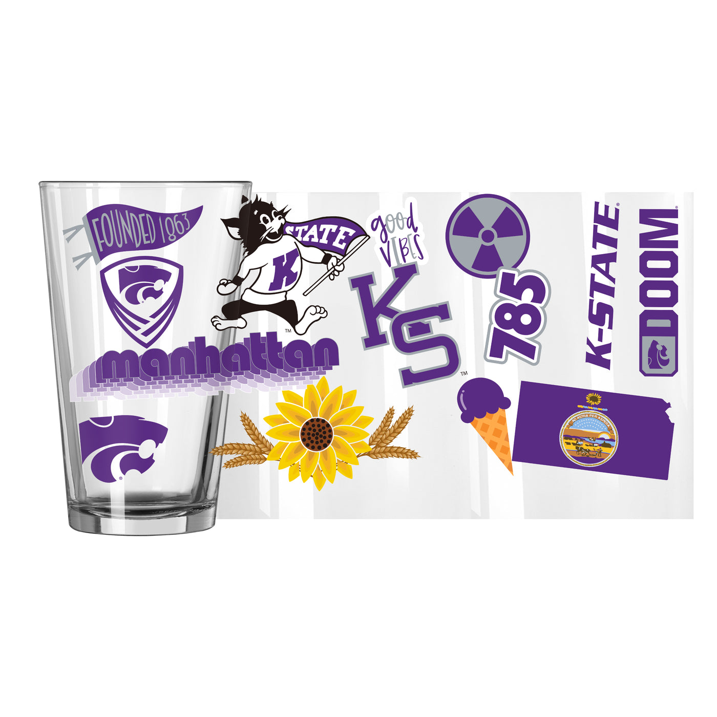 Kansas State 16oz Native Pint Glass - Logo Brands