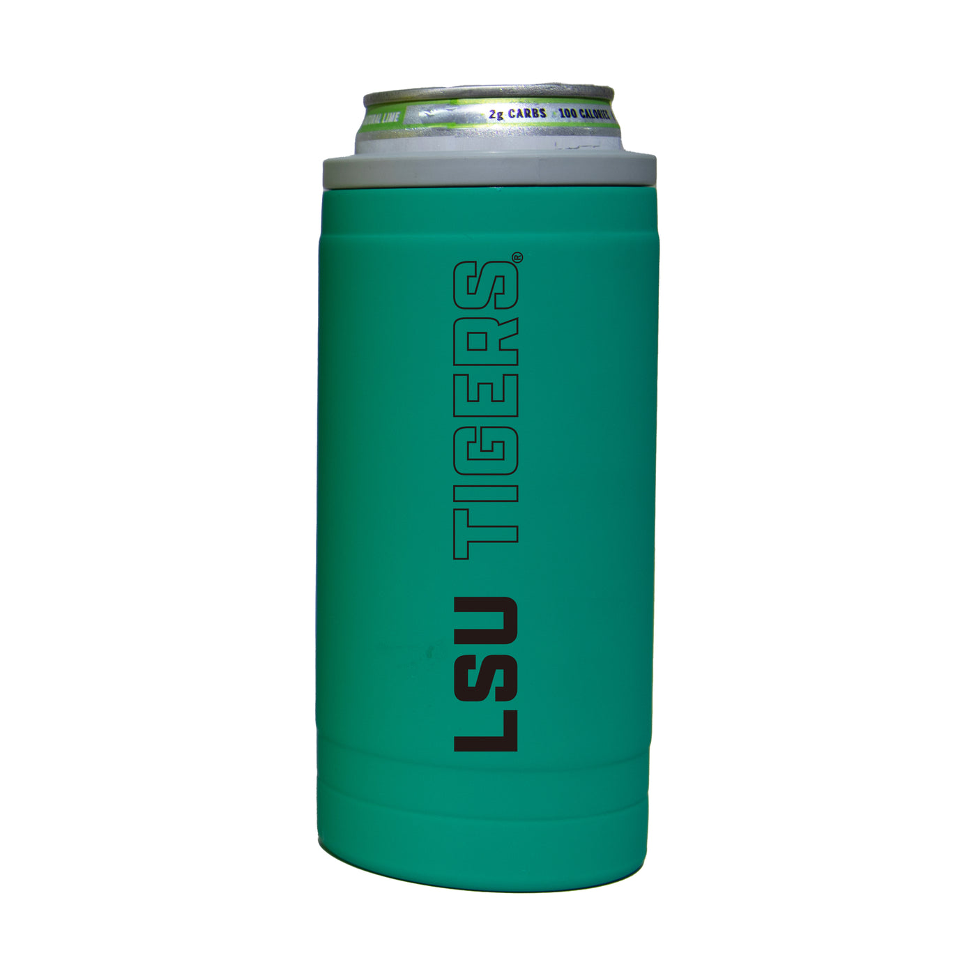 LSU 12oz Optic Stacked Soft Touch Slim Coolie