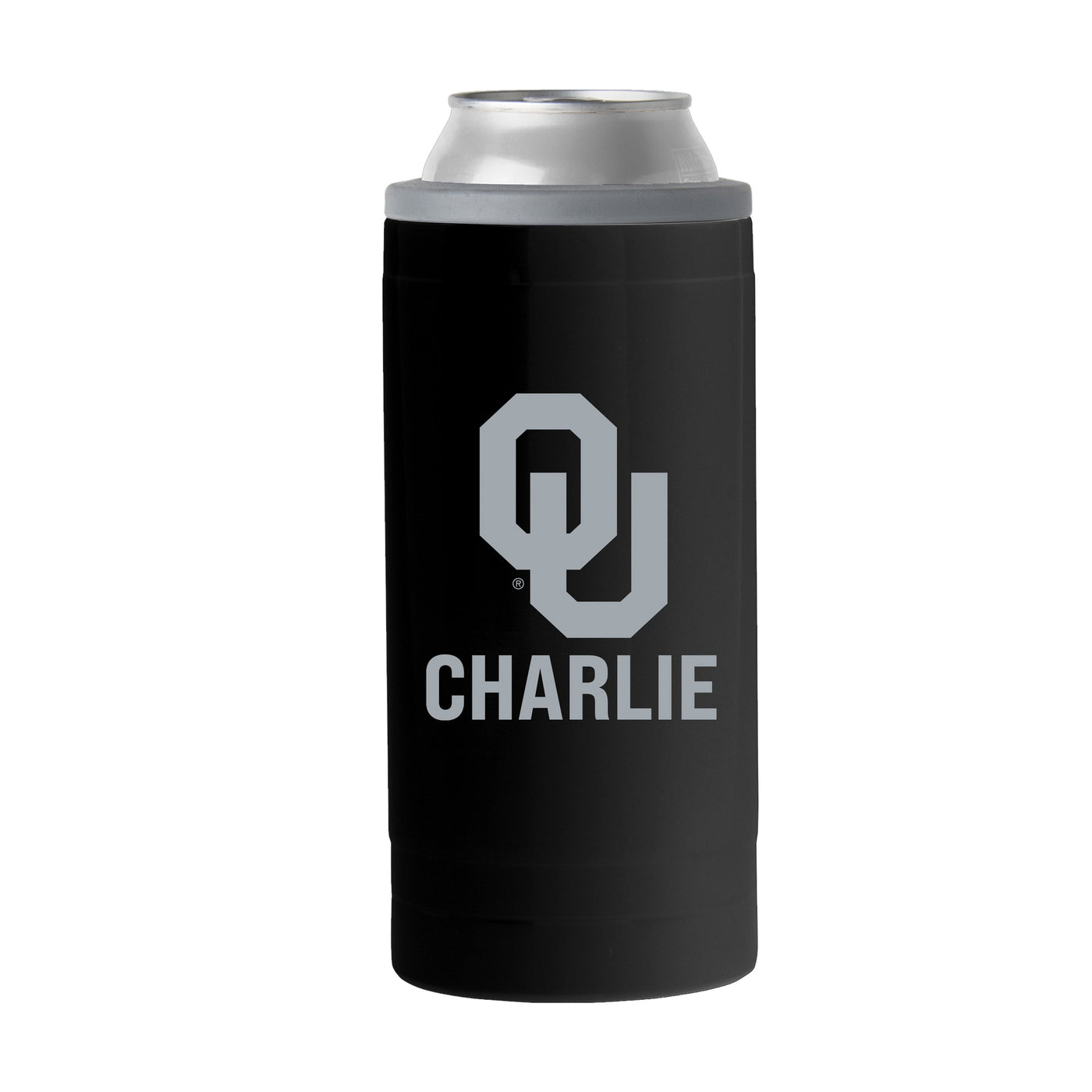 Oklahoma Personalized 12oz Black slim Can Coolie