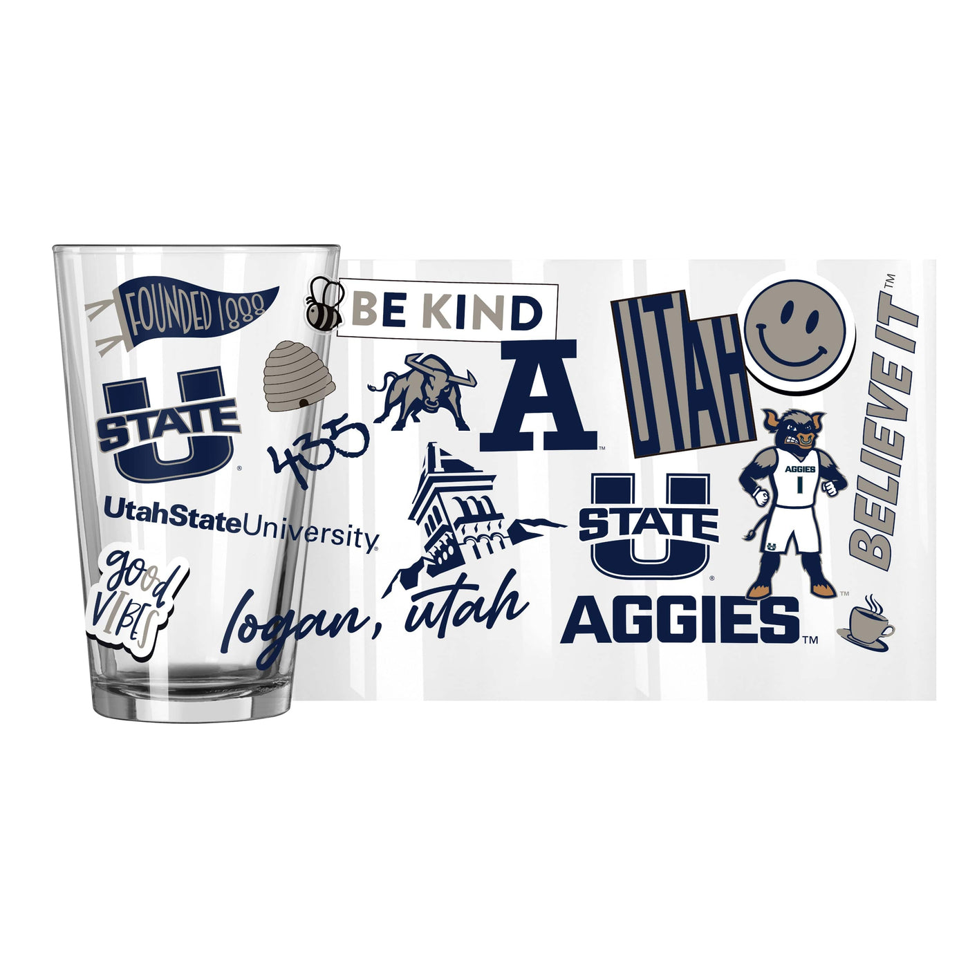 Utah State 16oz Native Pint Glass - Logo Brands