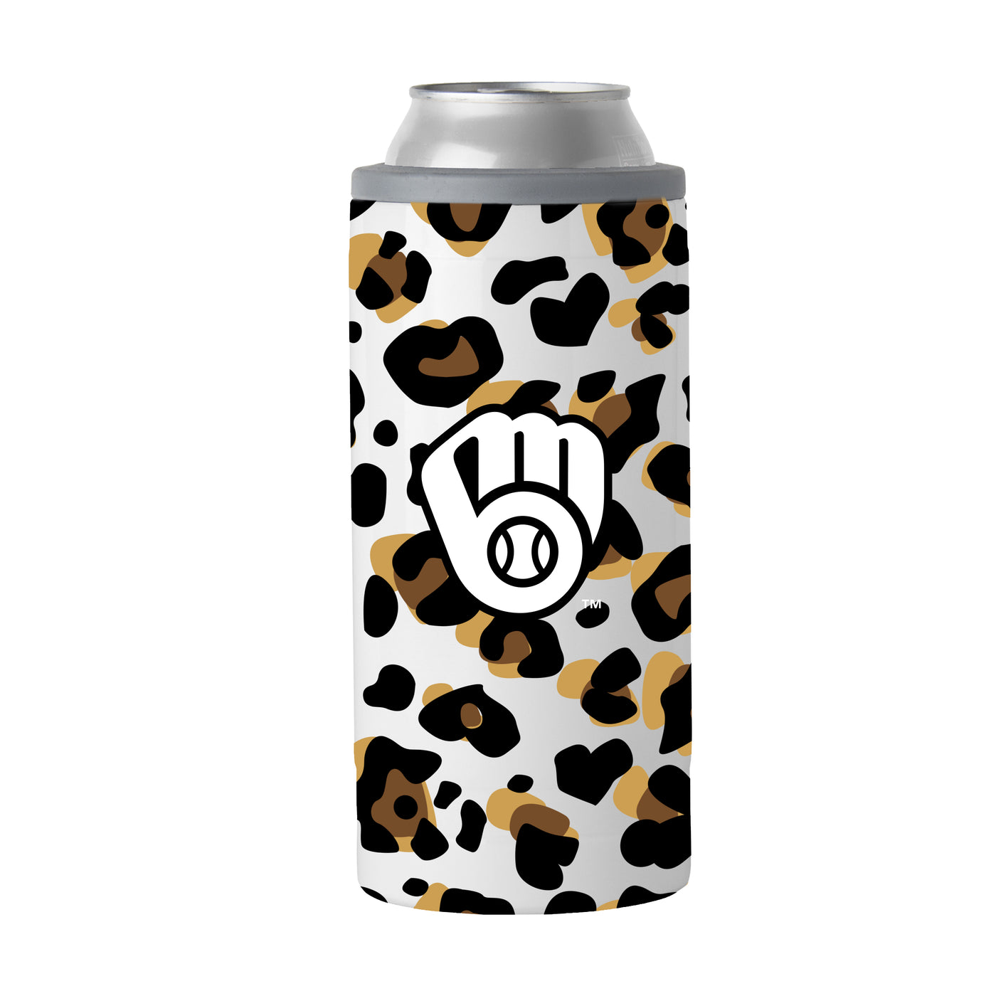 Milwaukee Brewers 12oz Leopard Slim Can Coolie