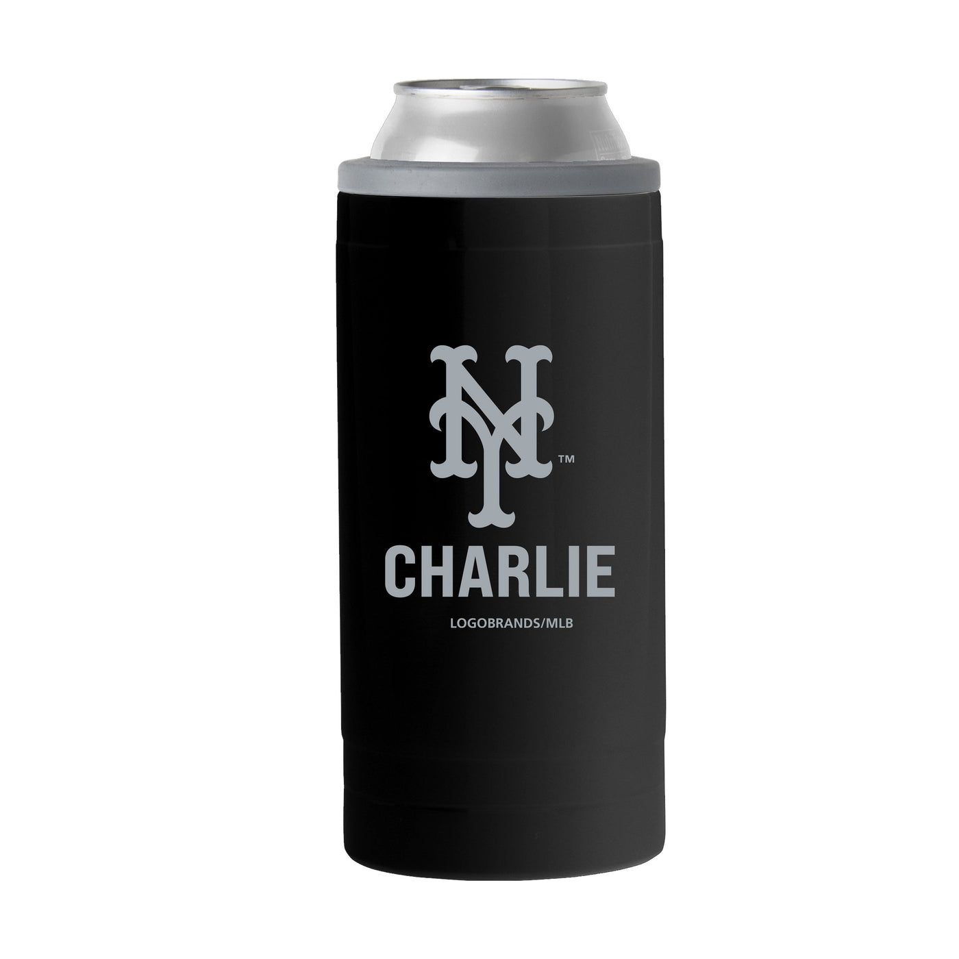 New York Mets Personalized 12oz Black slim Can Coolie