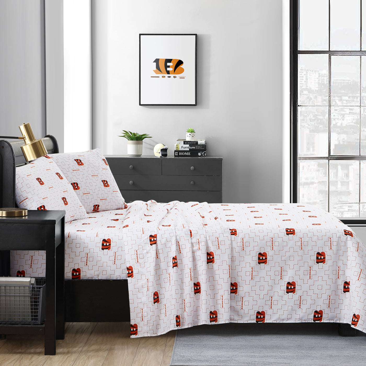 Cincinnati Bengals Scatter Sheet Set Queen - Logo Brands