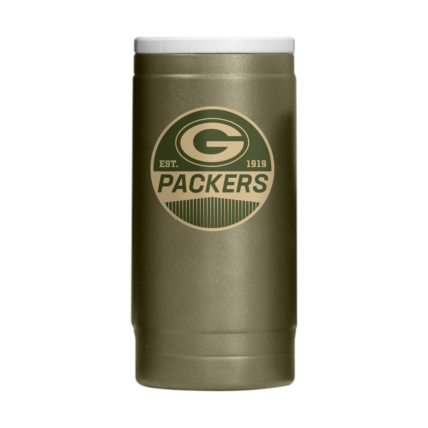 Green Bay Packers  Badge Powder Coat Slim Can Coolie