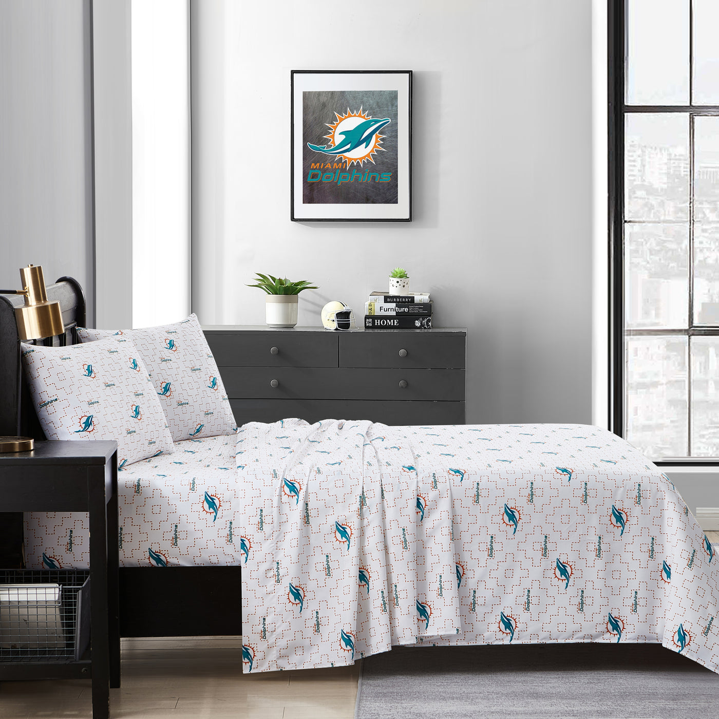 Miami Dolphins Scatter Sheet Set Queen