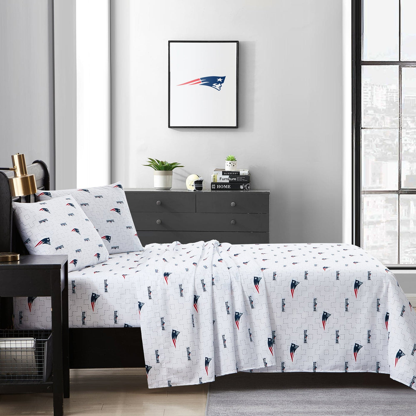 New England Patriots Scatter Sheet Set Queen - Logo Brands