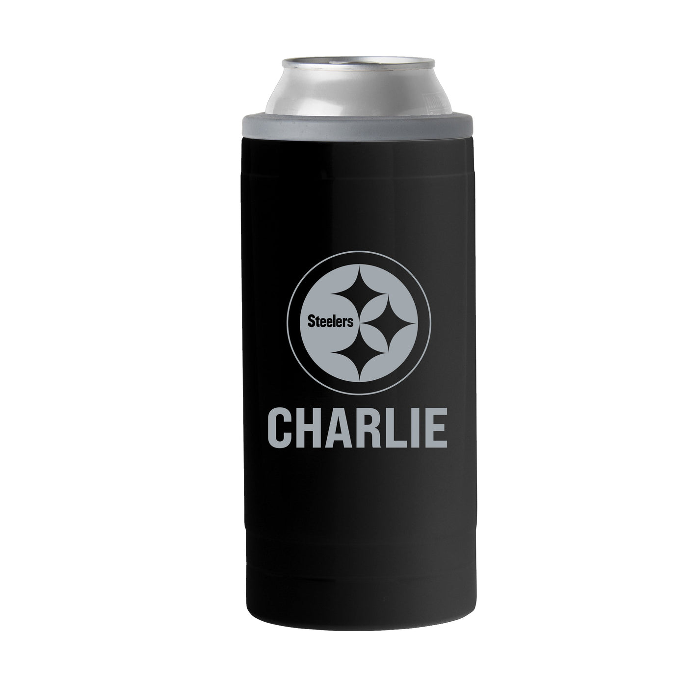 Pittsburgh Steelers Personalized 12oz Black slim Can Coolie