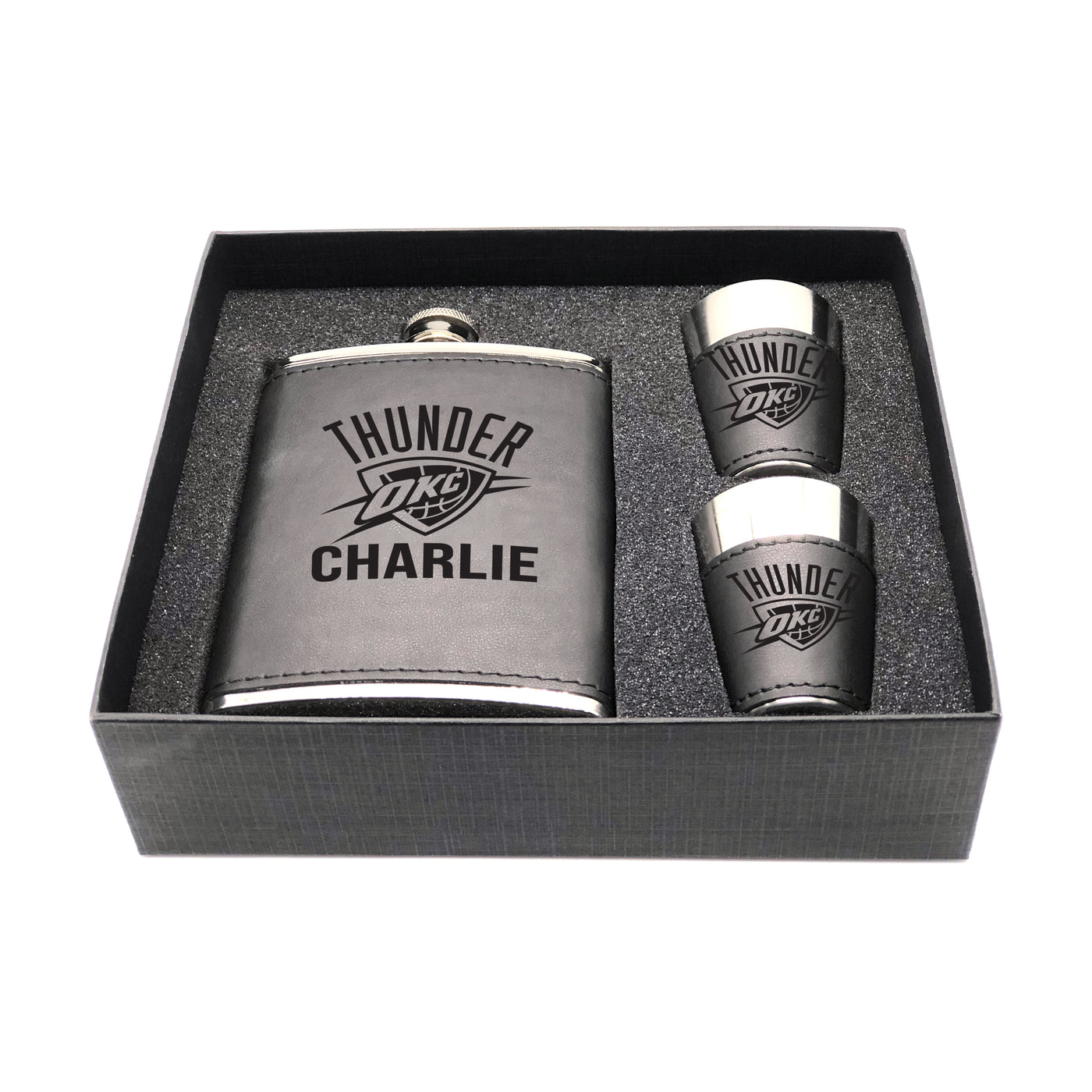 Oklahoma City Thunder Personalized Shot and Flask Set - Logo Brands