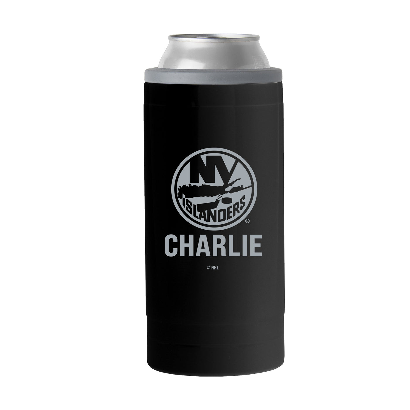 NY Islanders Personalized 12oz Black slim Can Coolie