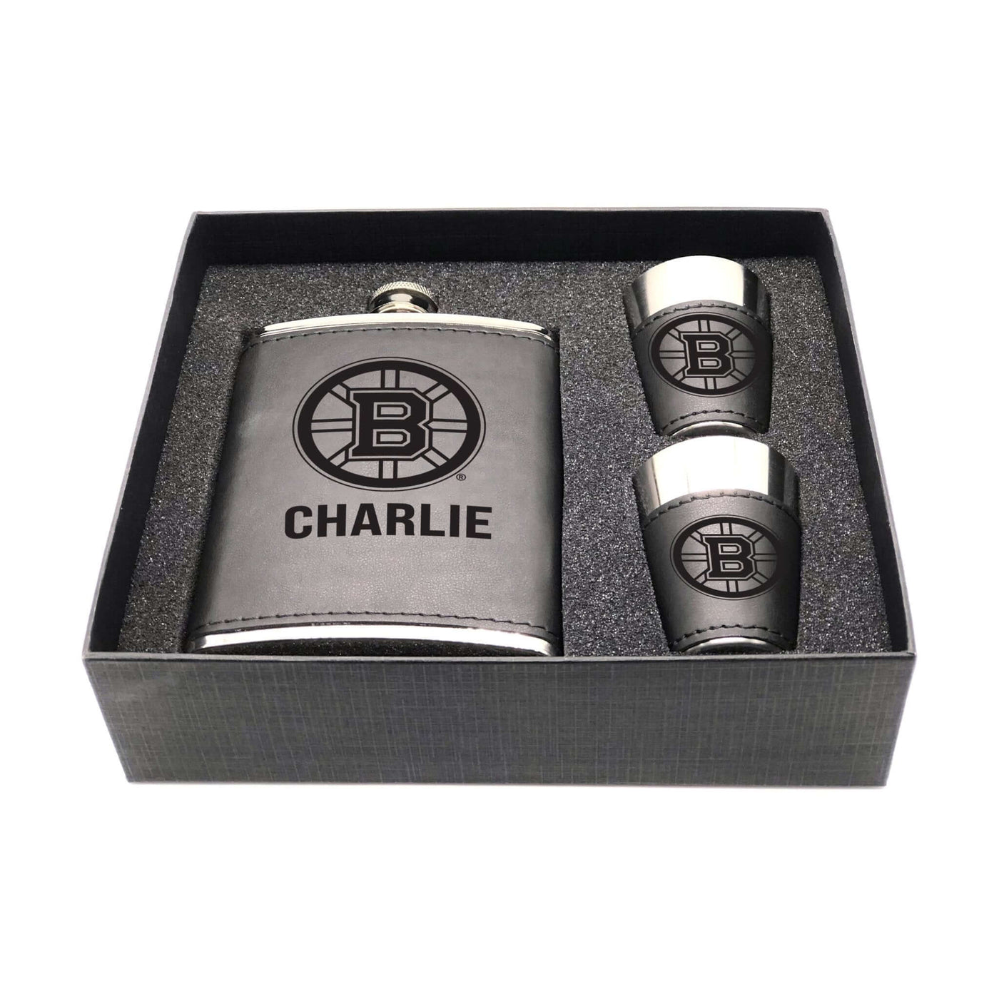 Boston Bruins Personalized Shot and Flask Set - Logo Brands