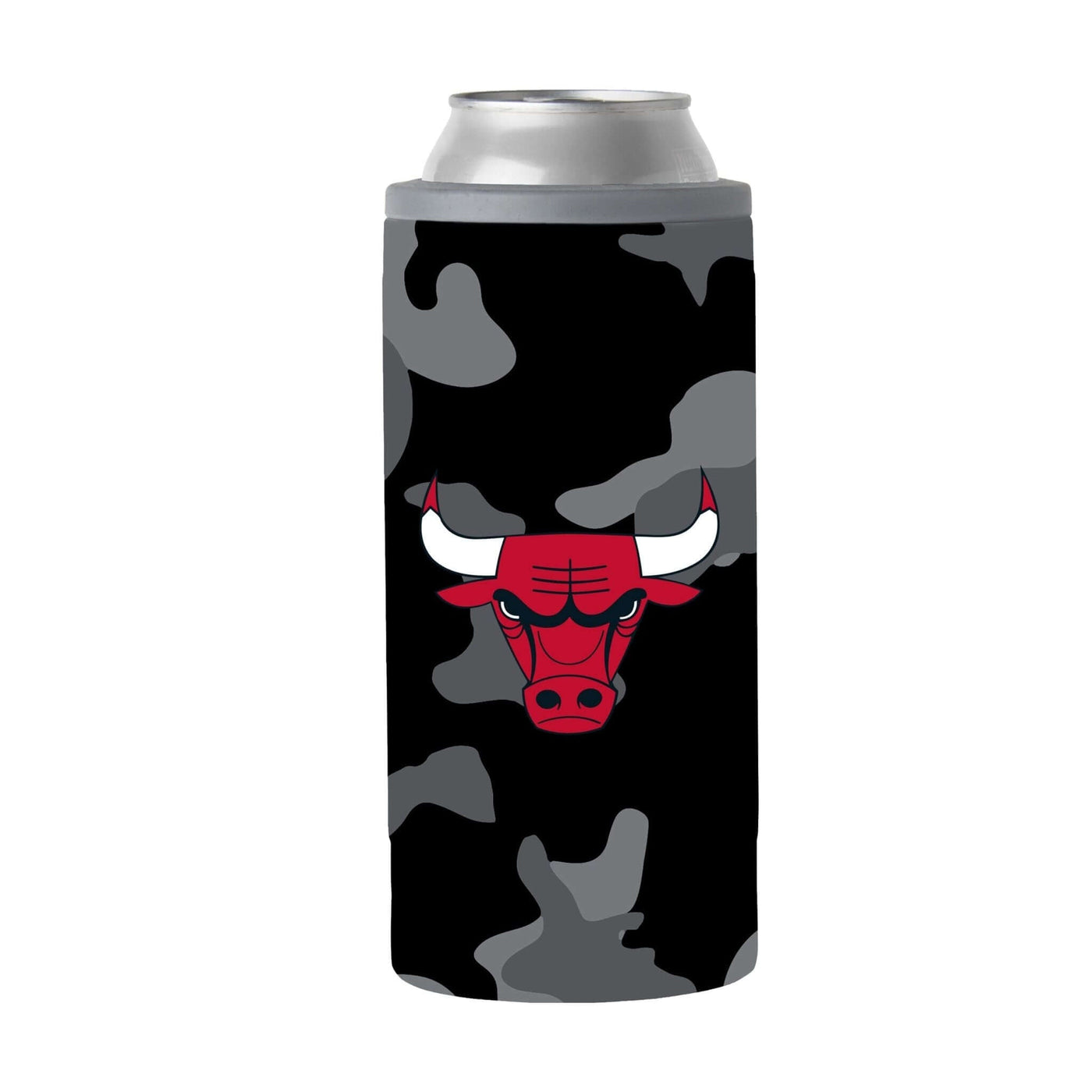 Chicago Bulls Black Camo 12oz Slim Can Coolie - Logo Brands
