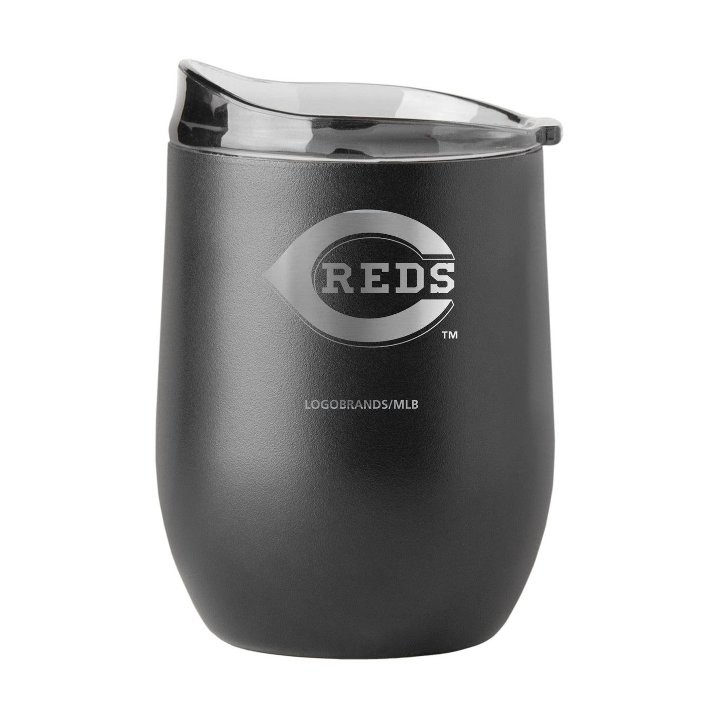Cincinnati Reds 16oz Etch Black Powder Coat Curved Beverage - Logo Brands