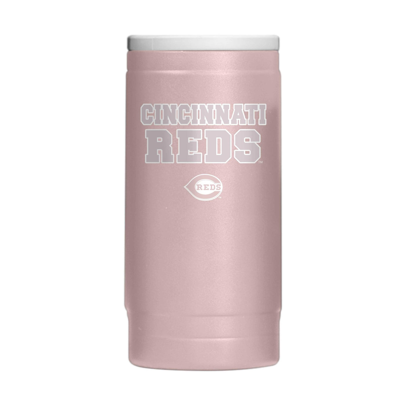 Cincinnati Reds Stencil Powder Coat Slim Can Coolie - Logo Brands