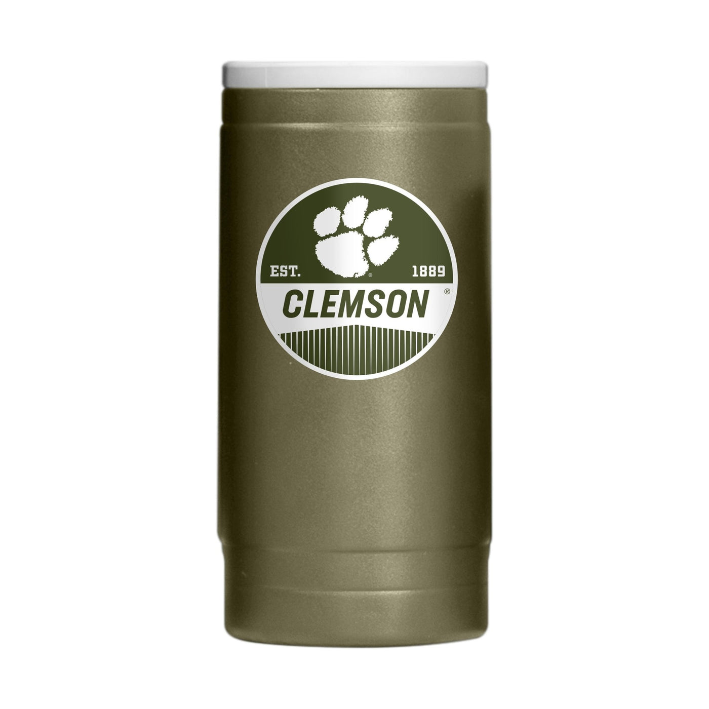 Clemson Badge Powder Coat Slim Can Coolie - Logo Brands