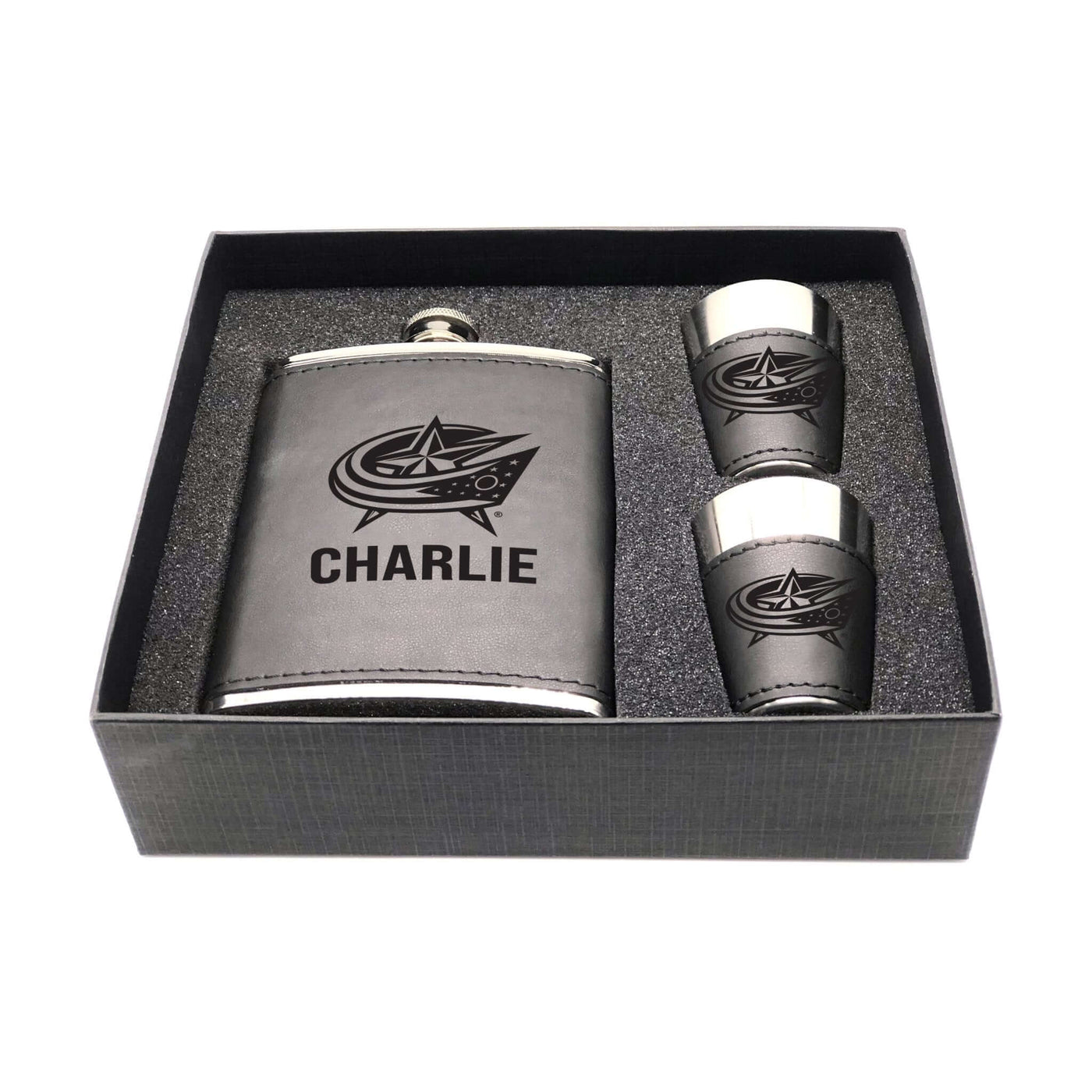 Columbus Blue Jackets Personalized Shot and Flask Set - Logo Brands