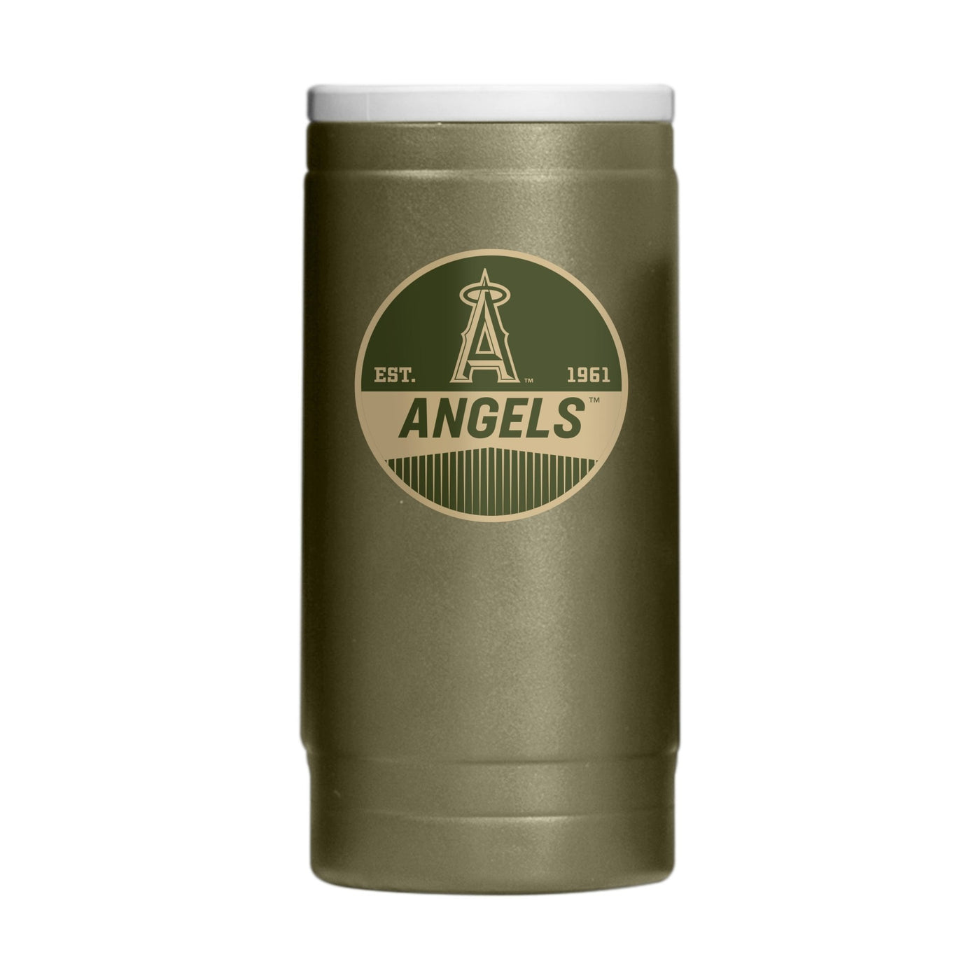 LA Angels Badge Powder Coat Slim Can Coolie - Logo Brands