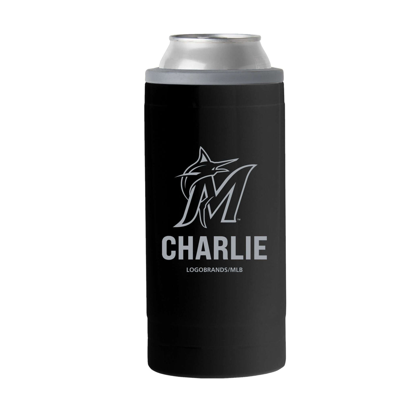 Miami Marlins Personalized 12oz Black Sim Can Coolie - Logo Brands