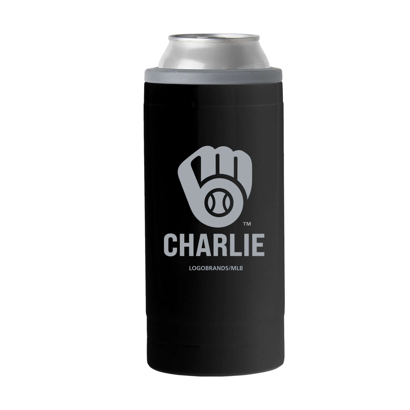 Milwaukee Brewers Personalized 12oz Black Sim Can Coolie - Logo Brands