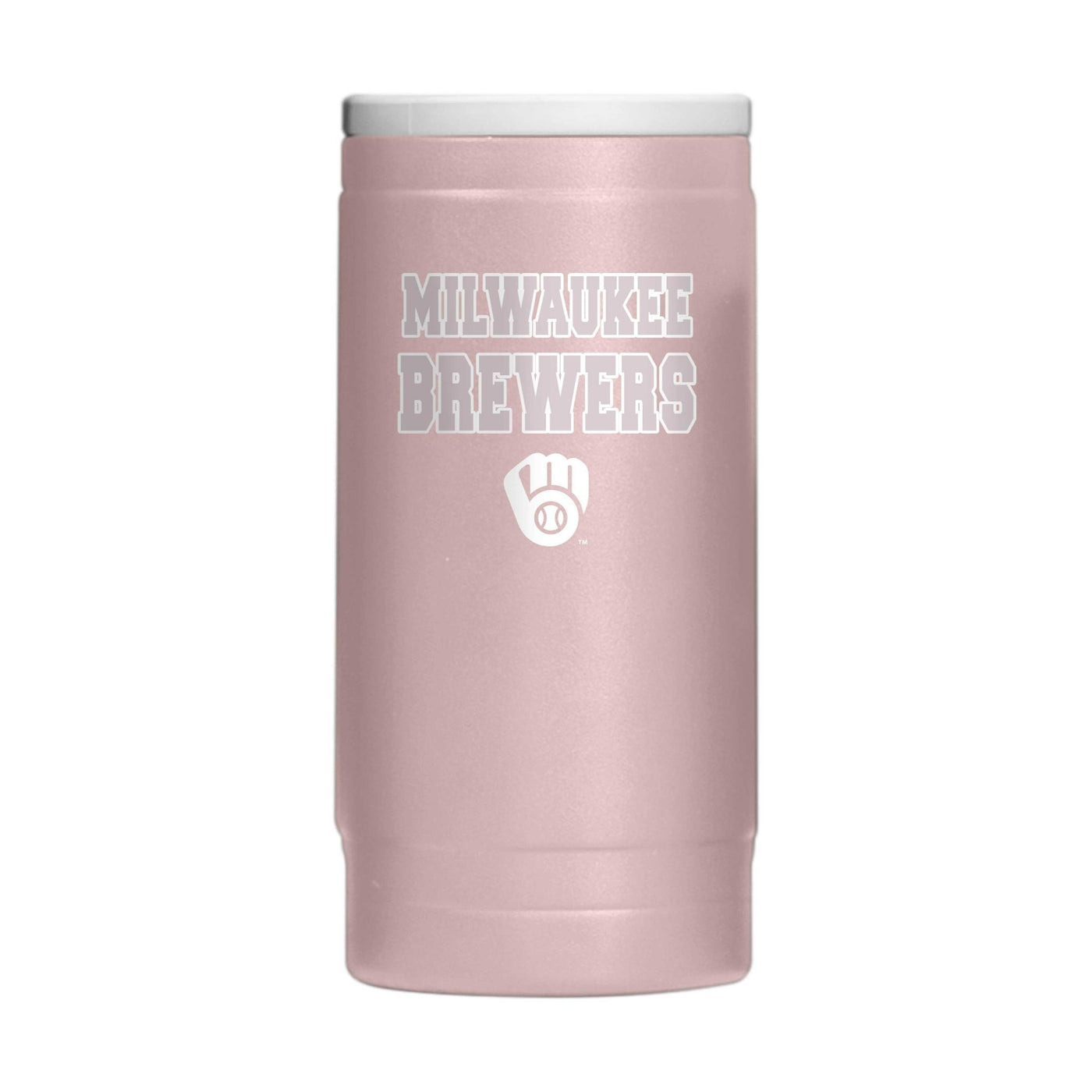Milwaukee Brewers Stencil Powder Coat Slim Can Coolie - Logo Brands