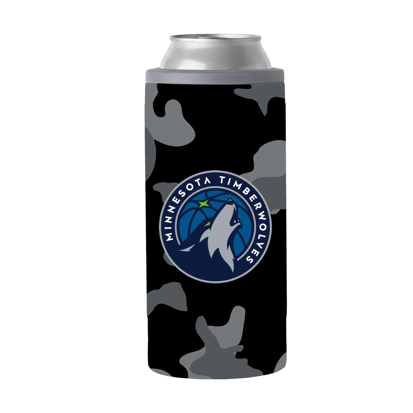 Minnesota Timberwolves Black Camo 12oz Slim Can Coolie - Logo Brands
