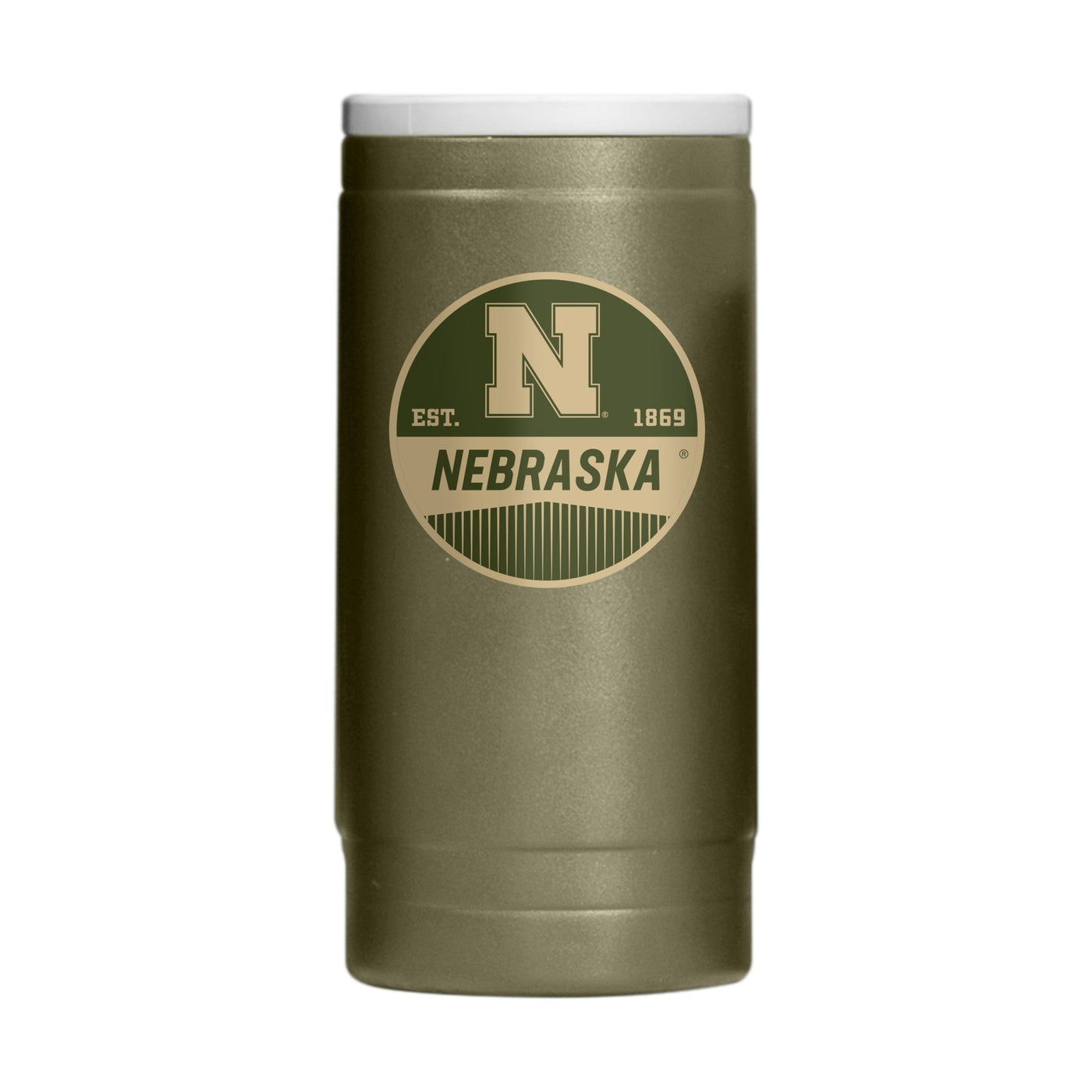 Nebraska Badge Powder Coat Slim Can Coolie - Logo Brands