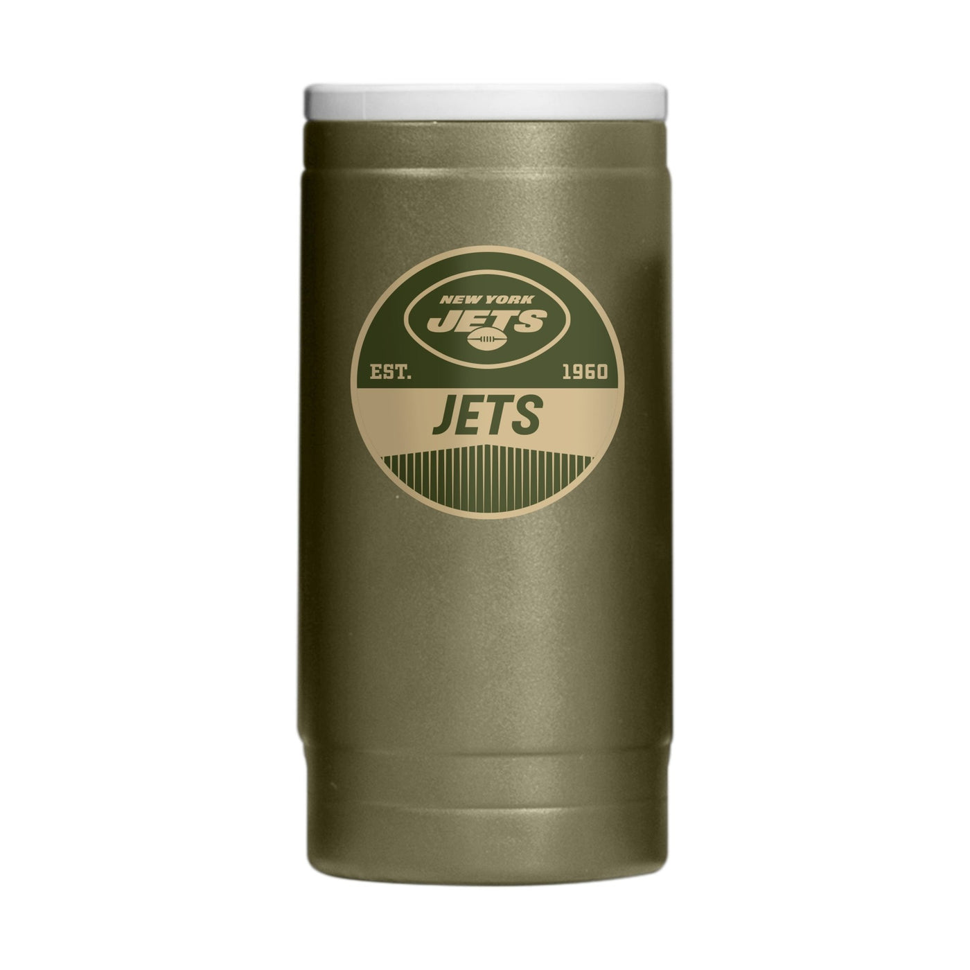 NY Jets Badge Powder Coat Slim Can Coolie - Logo Brands